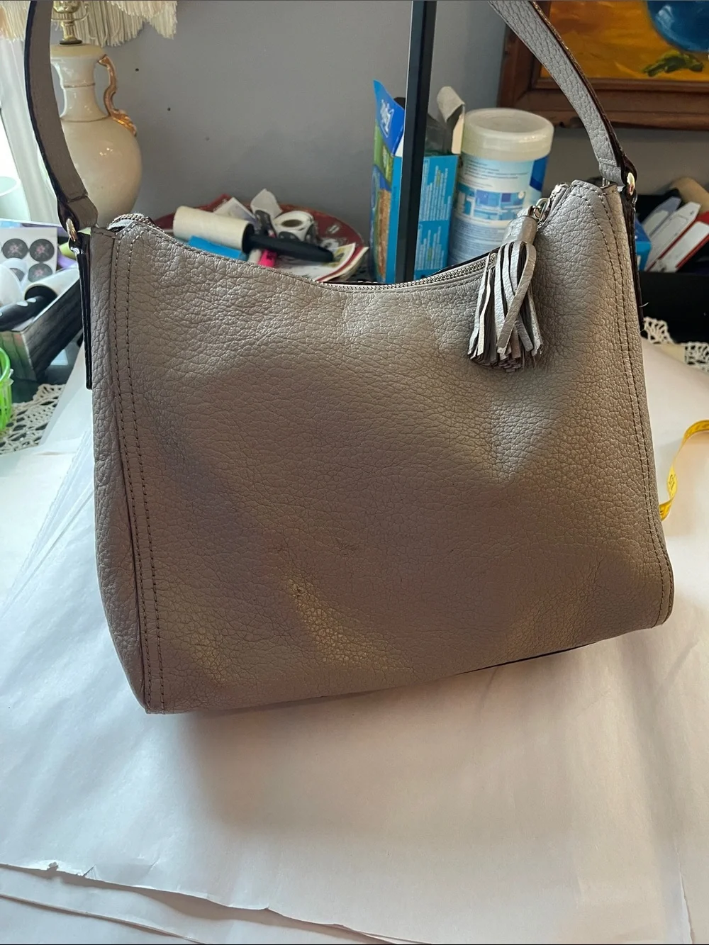 kate spade Gray Pebbled Leather Shoulder Bag